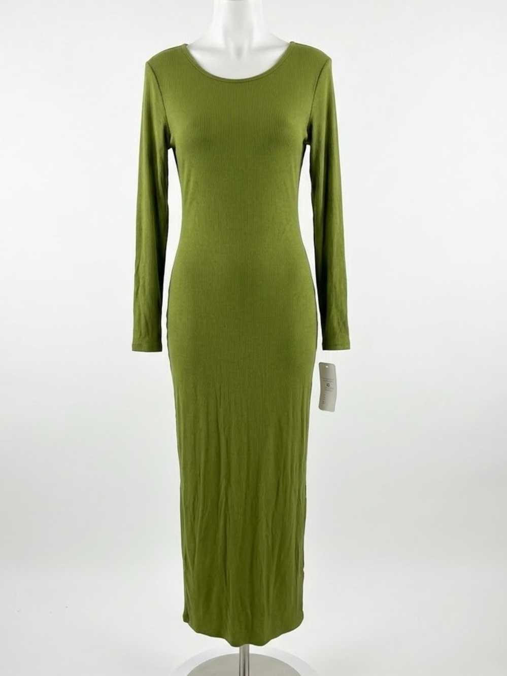 NWT Magic Italian Olive Green Ribbed Cutout Twist Back Midi Maxi Dress